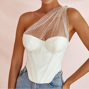 House of CB Elegant One-Shoulder White Corset Top